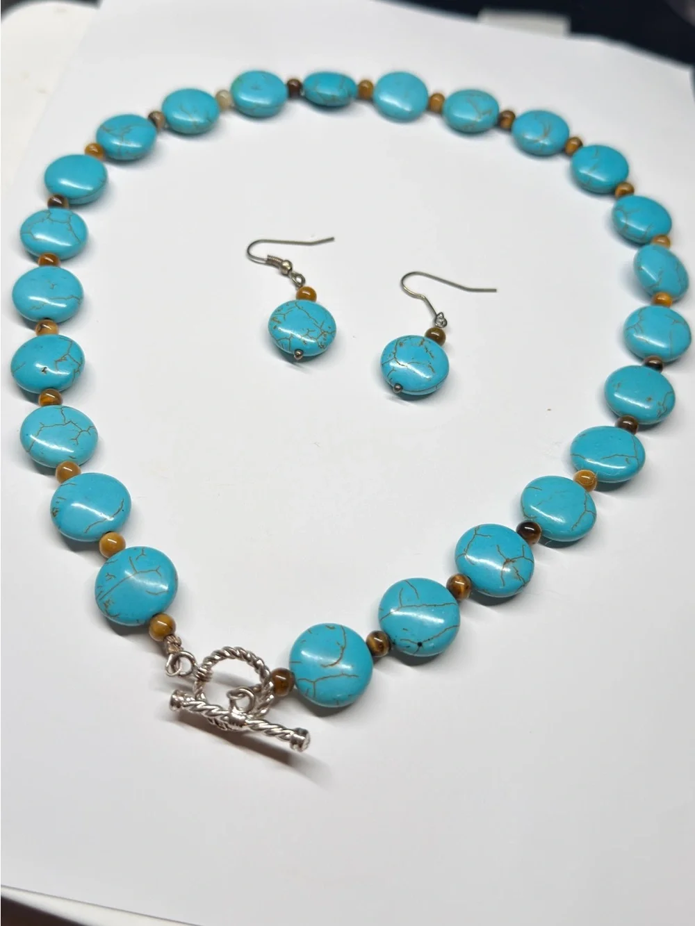 Turquoise Bead Necklace with Matching Earrings